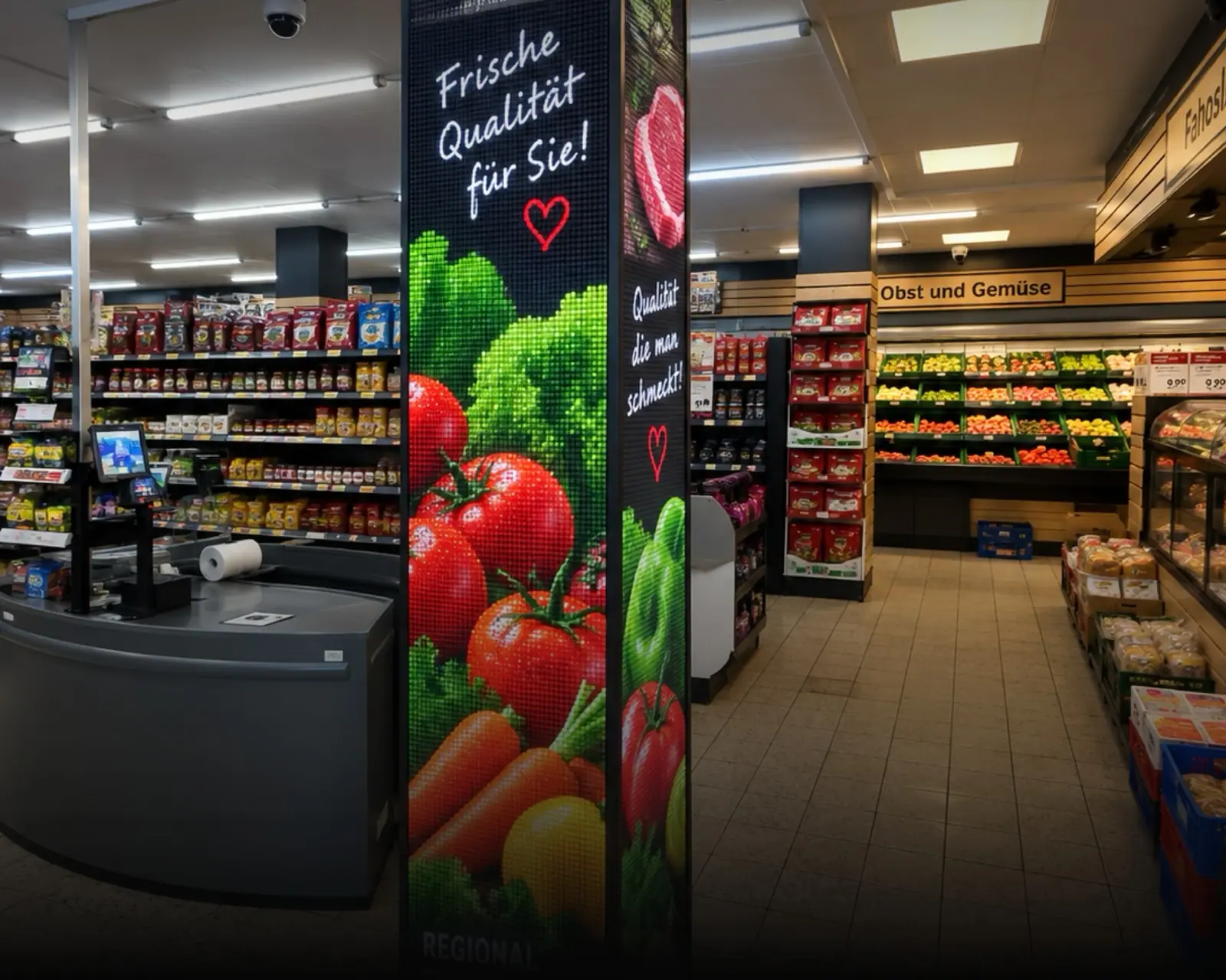 LED-Säule an der Supermarktkasse