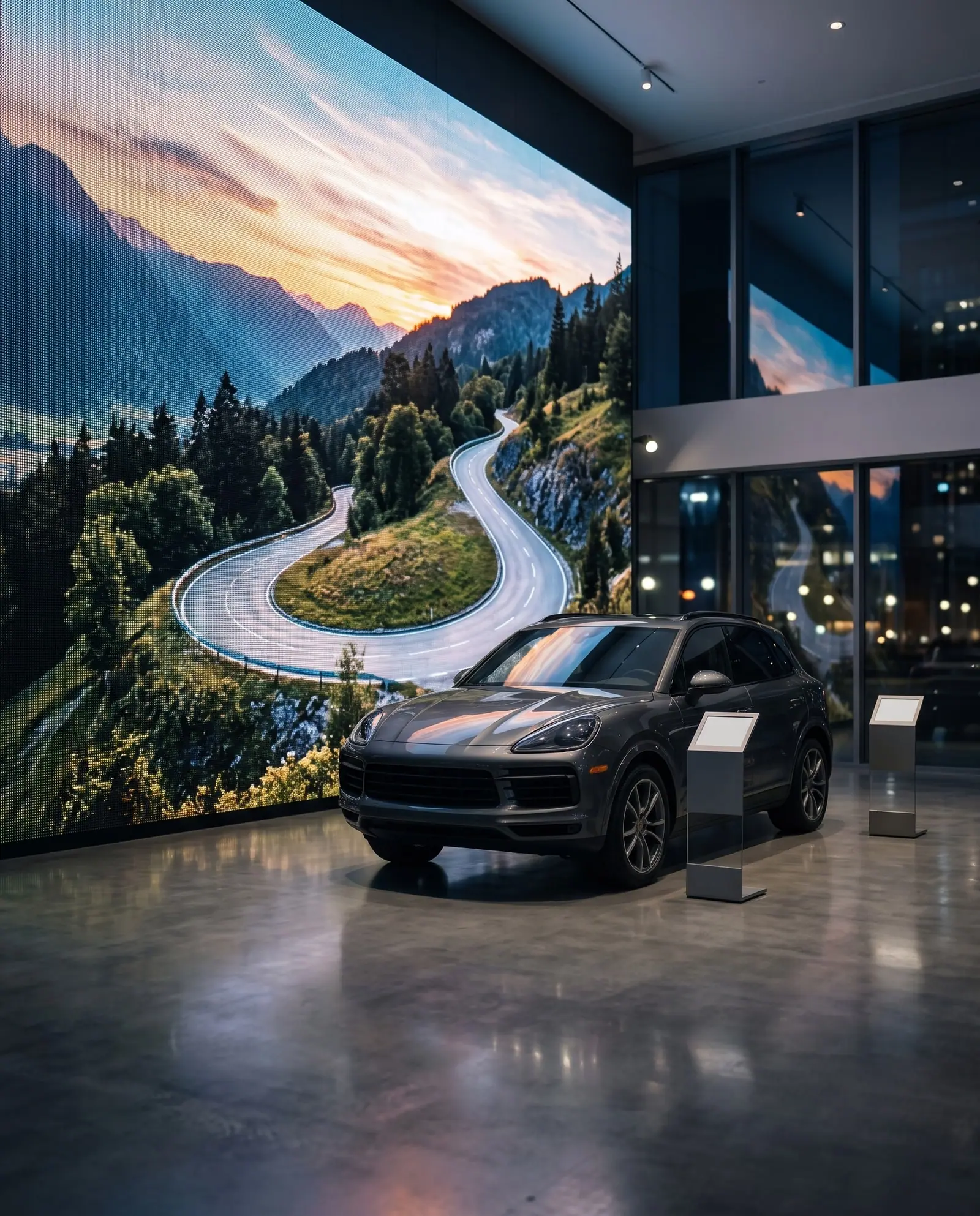 Indoor LED Wall hinter einem SUV im Showroom eines Autohauses